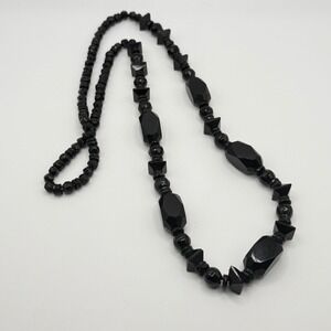 Vintage Black Faceted Glass Bead Necklace Geometric Art Deco Style